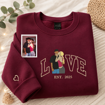 Custom Couple Photo Sweatshirt, Embroidered Love Valentine Sweatshirt, Matching His And Her Shirt, 1st Anniversary Gift for Couple