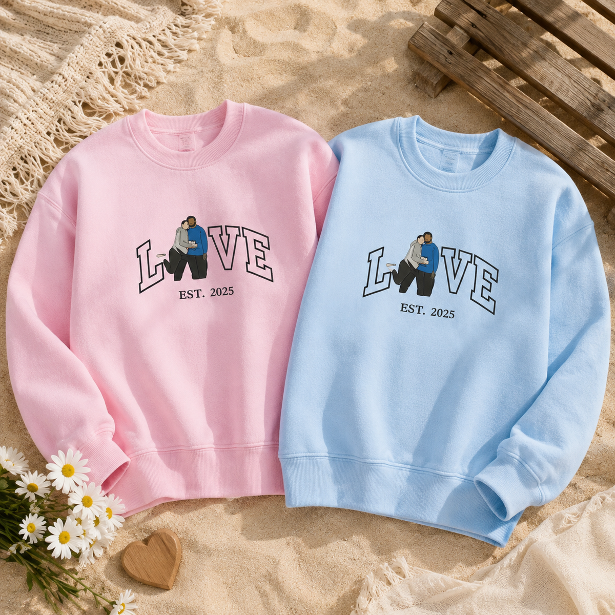 Custom Couple Photo Sweatshirt, Embroidered Love Valentine Sweatshirt, Matching His And Her Shirt, 1st Anniversary Gift for Couple