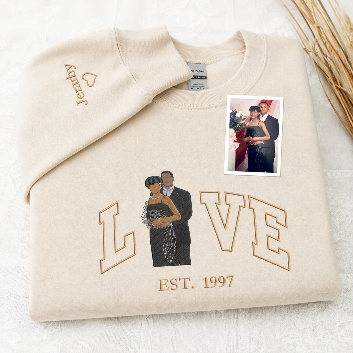 Custom Couple Photo Sweatshirt, Embroidered Love Valentine Sweatshirt, Matching His And Her Shirt, 1st Anniversary Gift for Couple