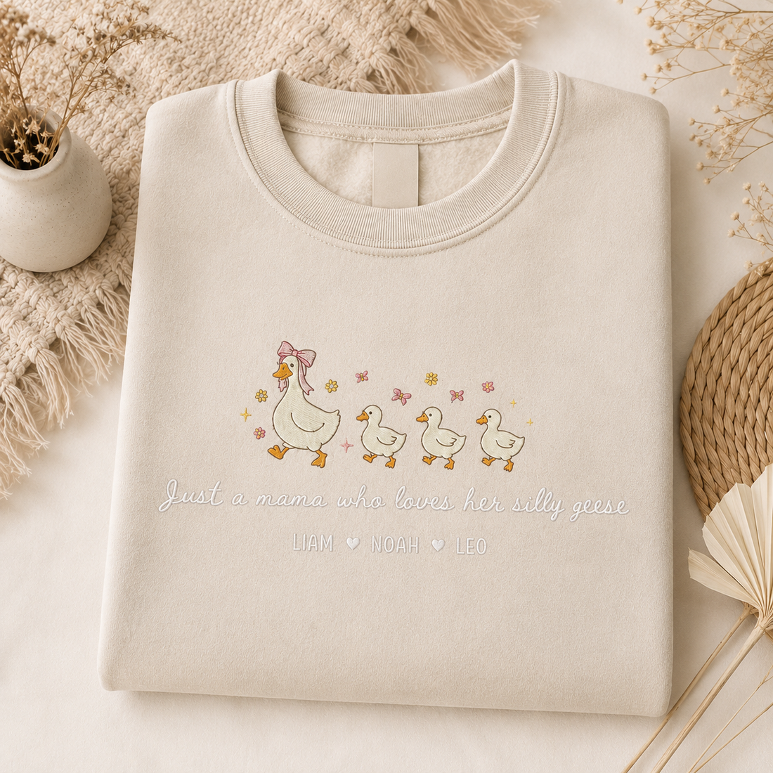 Personalized Embroidered Mama Goose Shirt, Custom Kids Name Mom Tee, Silly Goose Mama Sweatshirt, Mother’s Day Gift, Boy Mom Embroidered Shirt