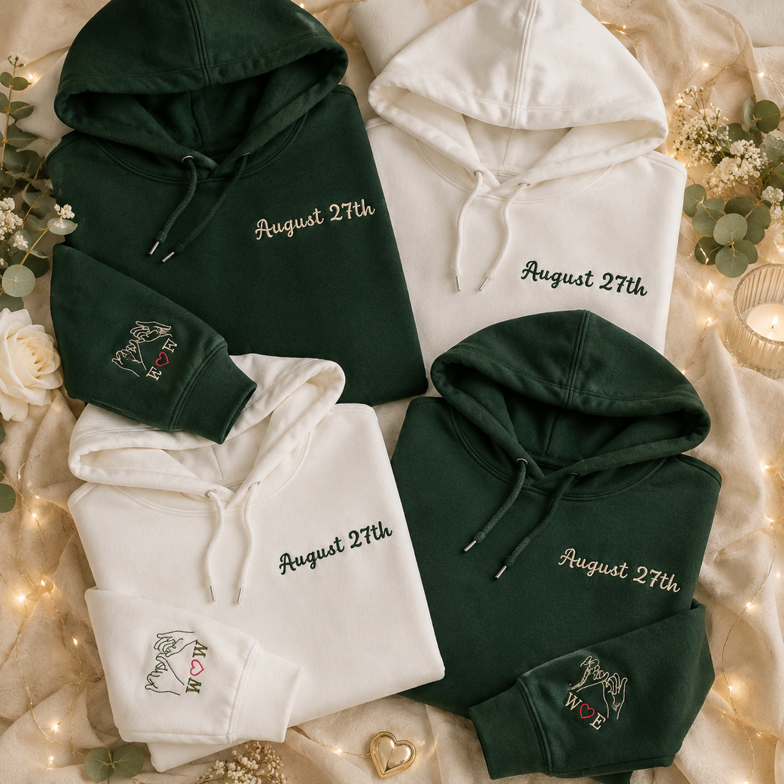 Custom Embroidered Anniversary Hoodie with Date | Pinky Promise Matching Hoodies | Personalized Valentines Day Gift for Her Him