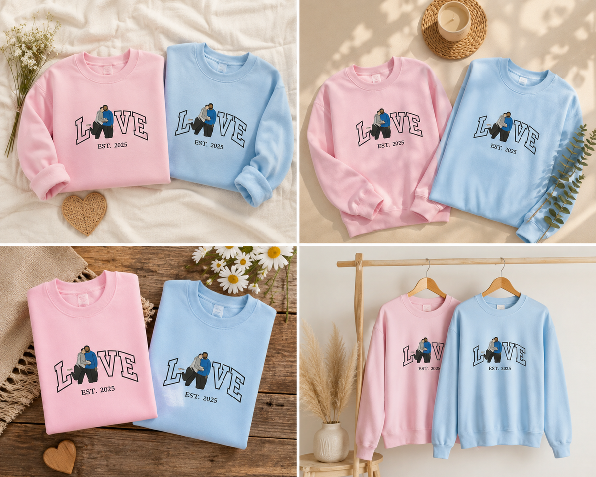Custom Couple Photo Sweatshirt, Embroidered Love Valentine Sweatshirt, Matching His And Her Shirt, 1st Anniversary Gift for Couple