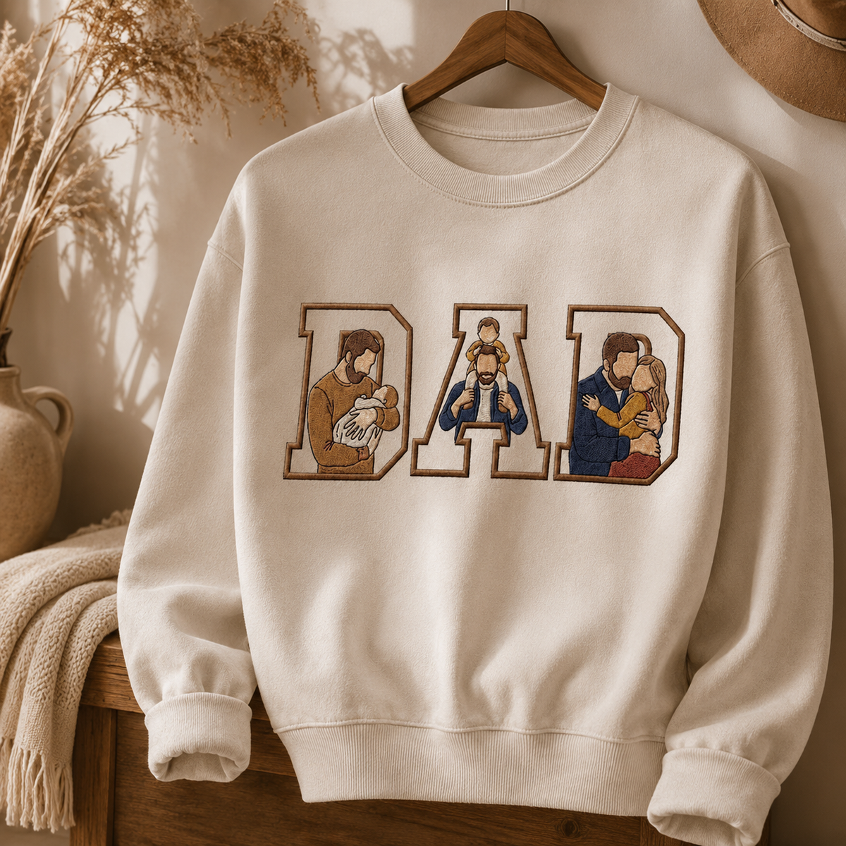 Custom Photo Embroidered Sweatshirt, Personalized Family Portrait Embroidery, Dad Gift, Custom Family Shirt, Father’s Day Gift, Couple Gift