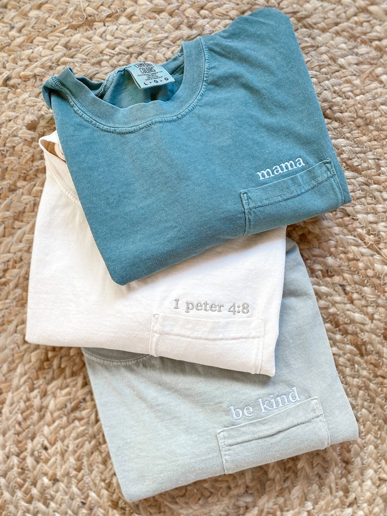 Custom Pocket Tee -- Short Sleeve, Embroidered, Simplistic Style, Customizable