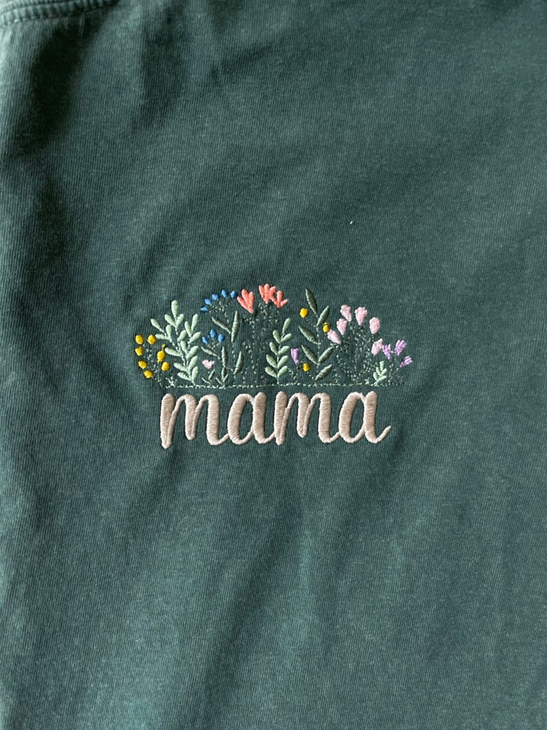 Personalized Floral Embroidered Mama, Grandma Shirt, Comfort Colors Tee