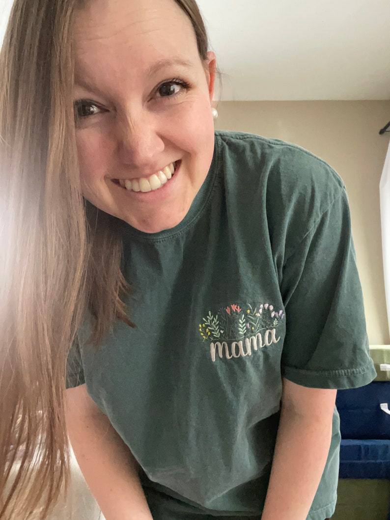 Personalized Floral Embroidered Mama, Grandma Shirt, Comfort Colors Tee