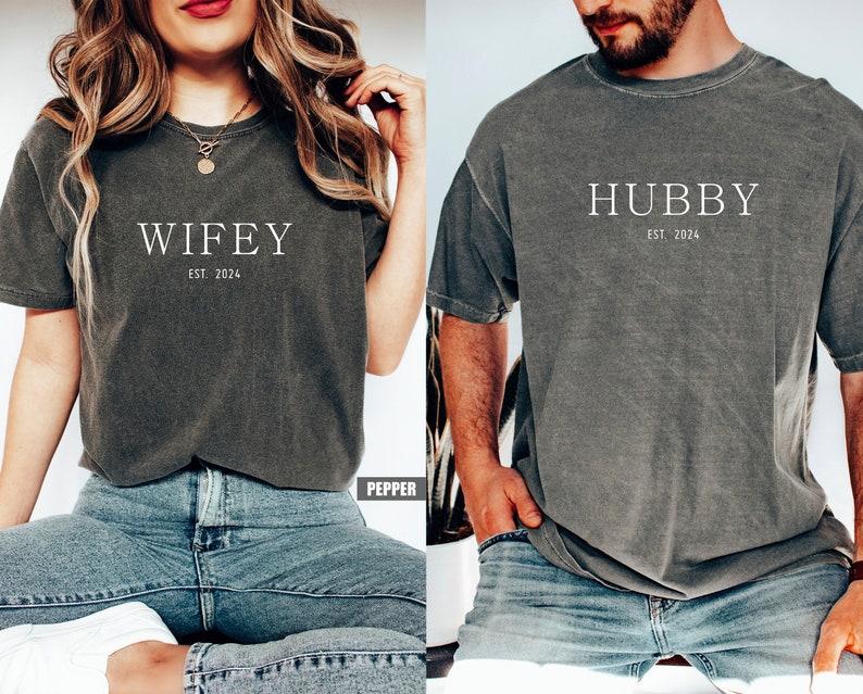 Custom Comfort Colors Hubby & Wifey Shirt: Engagement Gift