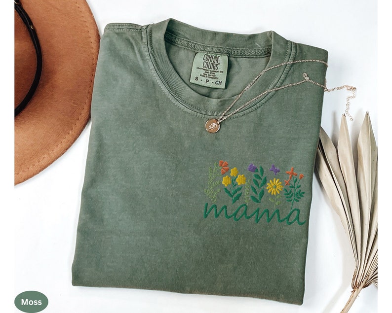 Mama Embroidered Shirt Comfort Colors® Floral Mama T-shirt First Mothers Day Gift For Mom Shirt Embroidery Mommy T Shirt Mom To be Gift