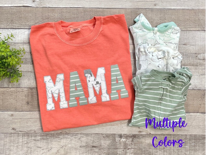Comfort Colors Mama Keepsake T-Shirt Embroidered Mama Tshirt Baby Clothes Shirt Gift for New Mom Dad or Grandma Pregnancy Reveal Shirt