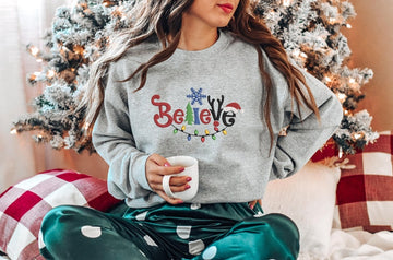 Embroidered Believe Christmas Sweatshirt, Embroidered Tis The Season, Believe Christmas Tee, Merry Christmas, Merry And Bright,Winter Hoodie