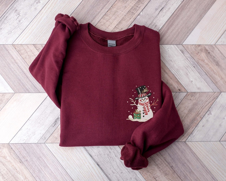 Embroidered Snowman Christmas Sweatshirt, Embroidered Tis The Season, Christmas Sweatshirt, Merry Christmas, Merry And Bright, Winter Hoodie
