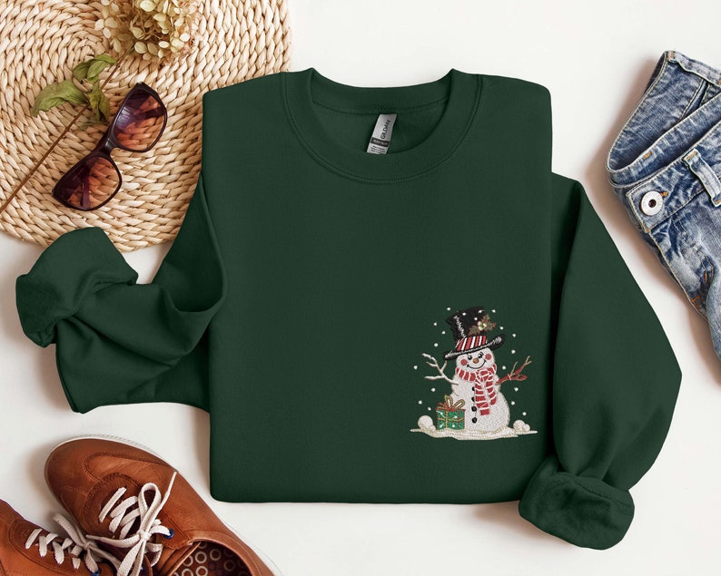 Embroidered Snowman Christmas Sweatshirt, Embroidered Tis The Season, Christmas Sweatshirt, Merry Christmas, Merry And Bright, Winter Hoodie