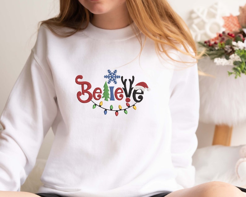 Embroidered Believe Christmas Sweatshirt, Embroidered Tis The Season, Believe Christmas Tee, Merry Christmas, Merry And Bright,Winter Hoodie
