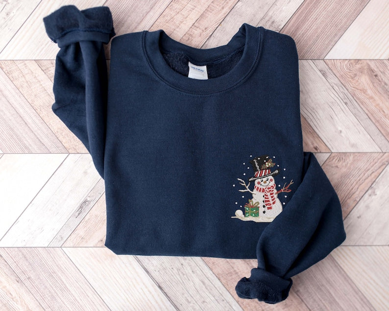Embroidered Snowman Christmas Sweatshirt, Embroidered Tis The Season, Christmas Sweatshirt, Merry Christmas, Merry And Bright, Winter Hoodie