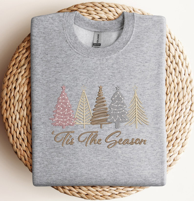 Christmas Tree Embroidered Sweatshirt, Holiday Crewneck