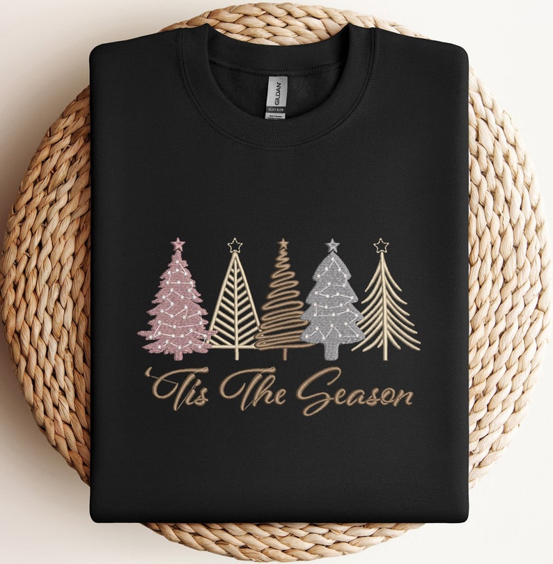 Christmas Tree Embroidered Sweatshirt, Holiday Crewneck