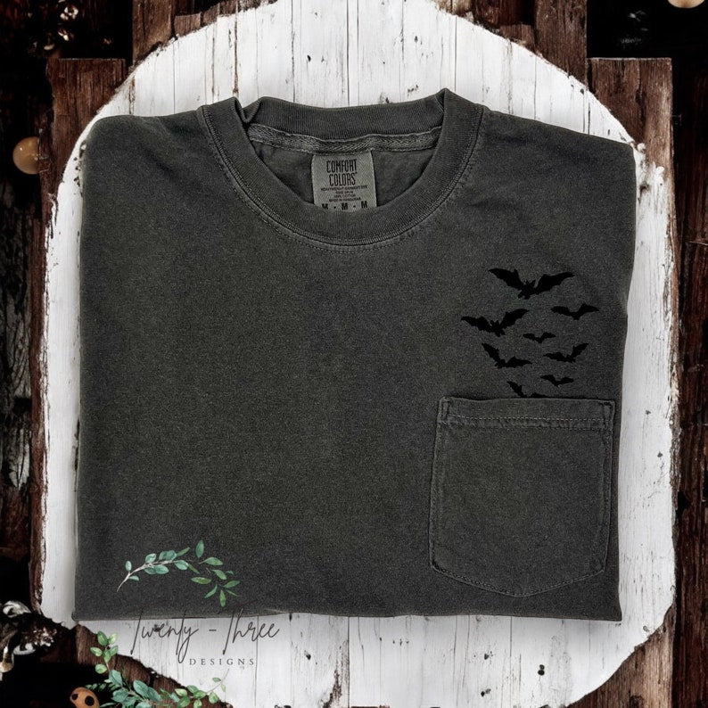 Embroidered bats shirt, Halloween tshirt, Spooky Season, Bats shirt, Halloween, Extended sizes, Embroidery, Embroidered bats, Comfort colors