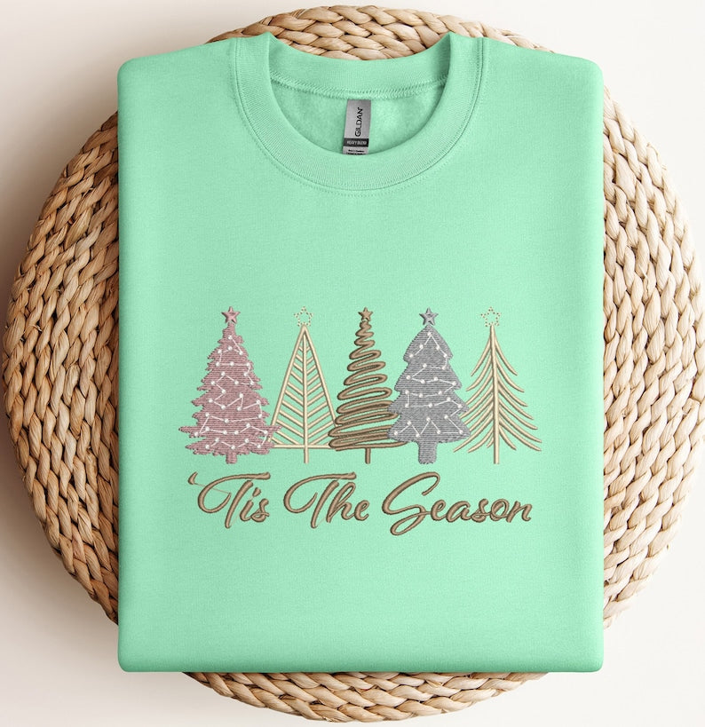 Christmas Tree Embroidered Sweatshirt, Holiday Crewneck