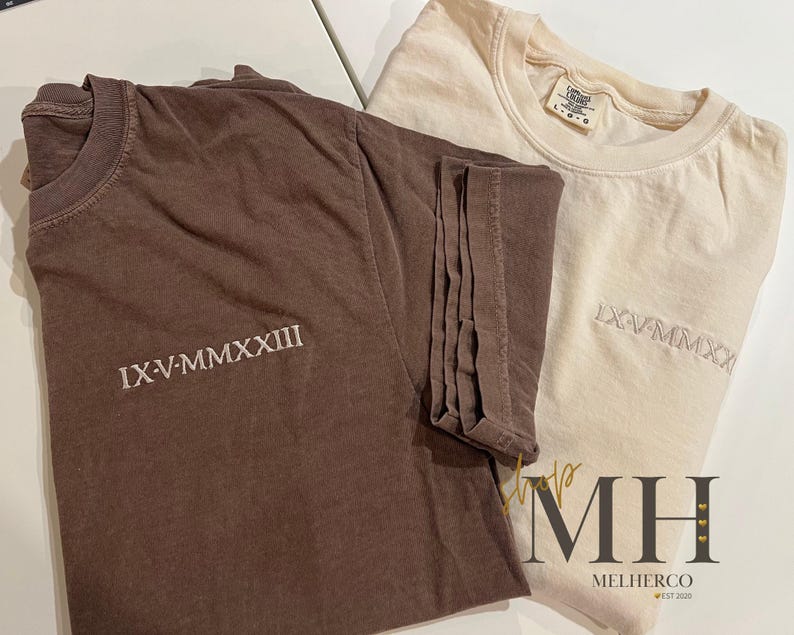 Embroidered Roman Numeral Shirt, Custom Wedding Date T-Shirt, Personalized Date Couples Short Sleeve, Anniversary Wedding Couples Gift