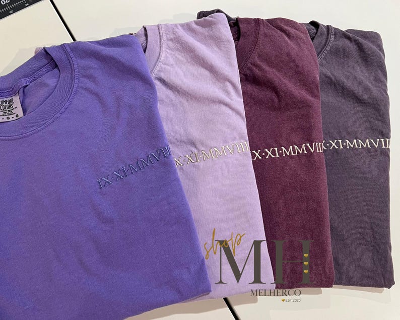 Embroidered Roman Numeral Shirt, Custom Wedding Date T-Shirt, Personalized Date Couples Short Sleeve, Anniversary Wedding Couples Gift