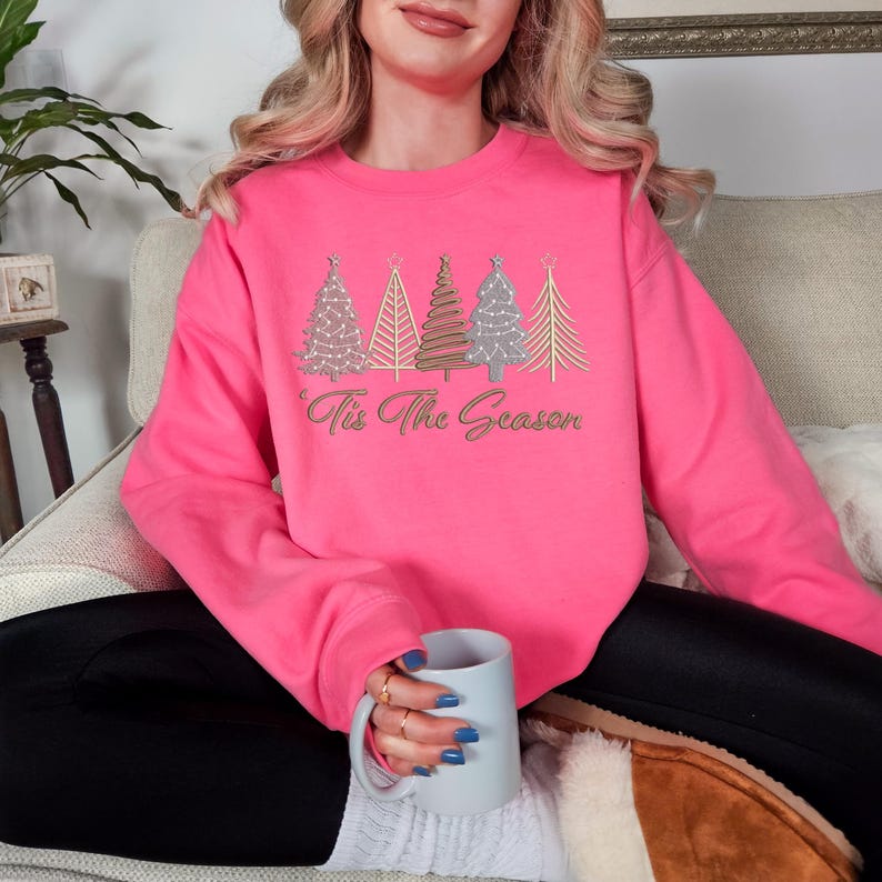 Christmas Tree Embroidered Sweatshirt, Holiday Crewneck