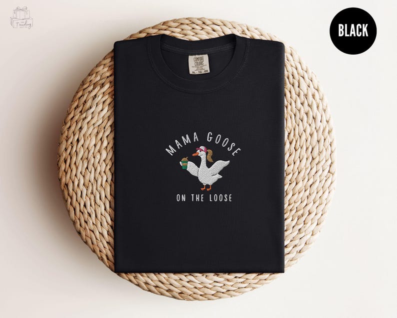 Embroidered Mama Silly Goose Shirt, Coffee Lover Mom Tshirt, Funny Goose Gift for Mom,New Pregnancy Announcement Tee,Iced Coffee Tee for Mom