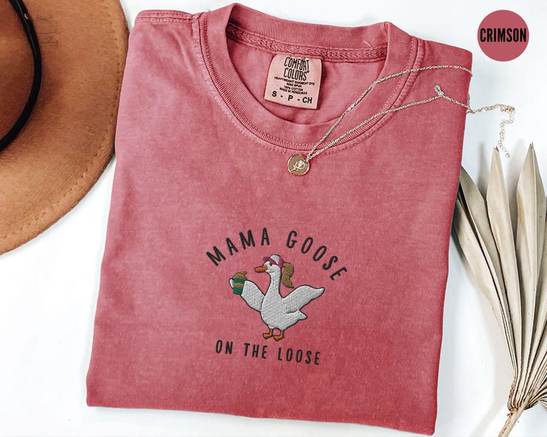 Embroidered Mama Silly Goose Shirt, Coffee Lover Mom Tshirt, Funny Goose Gift for Mom,New Pregnancy Announcement Tee,Iced Coffee Tee for Mom