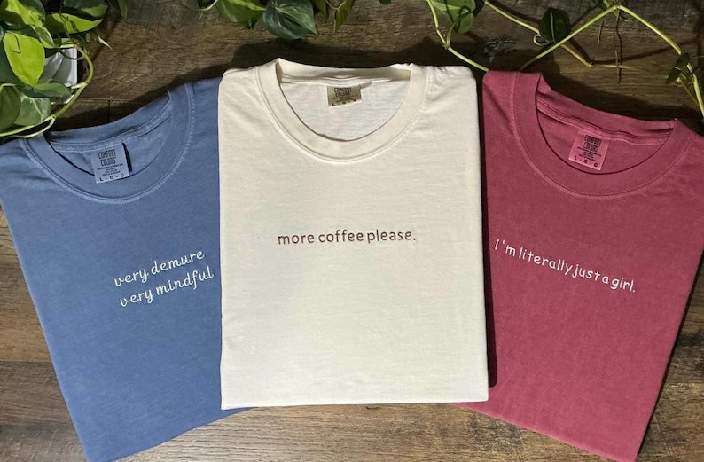 Custom Embroidered T-Shirt Personalized Text Shirt Custom Tee with Small Text Holiday Shirt Couples Matching Gift