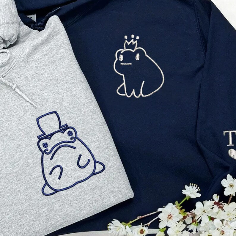 10 Year Anniversary Ideas For Couple | Matching King and Queen Couple Sweatshirts | Embroidered Couple Hoodies | Roman Numeral Hoodie