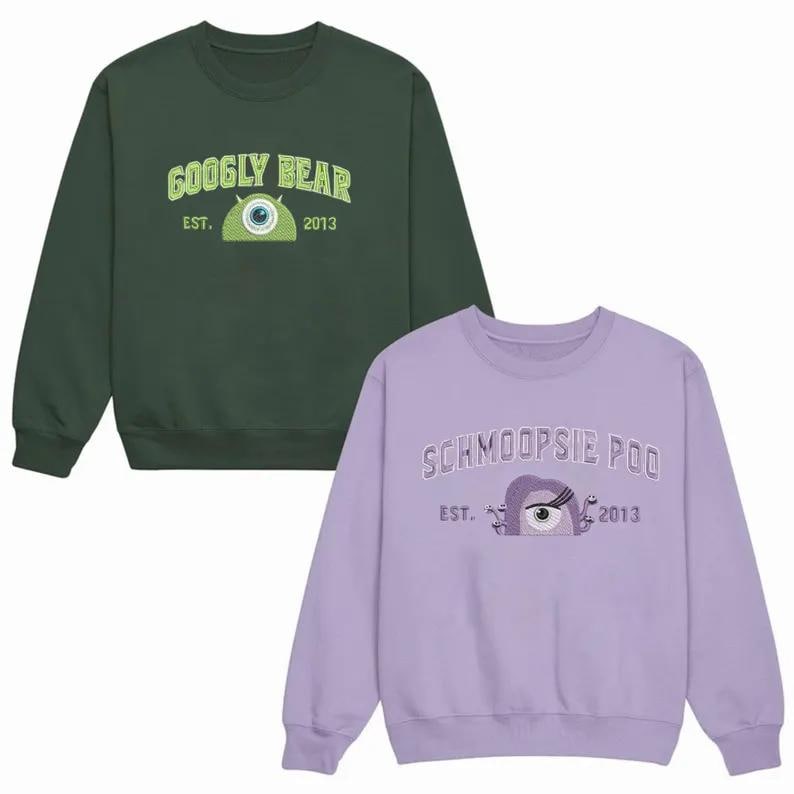 Embroidery Gogly Bear and Schmopsie Poo Sweatshirt, Matching Cartoon Monster Movie Shirt, Monsters University, Couple Gift