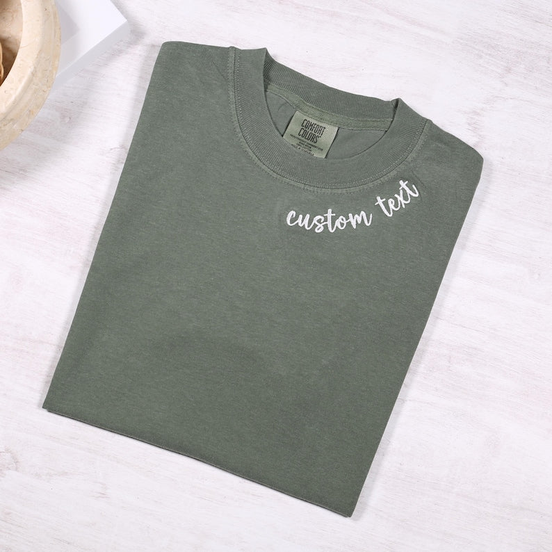 Custom Embroidered Comfort Colors T-Shirt: Personalized Text Outfit