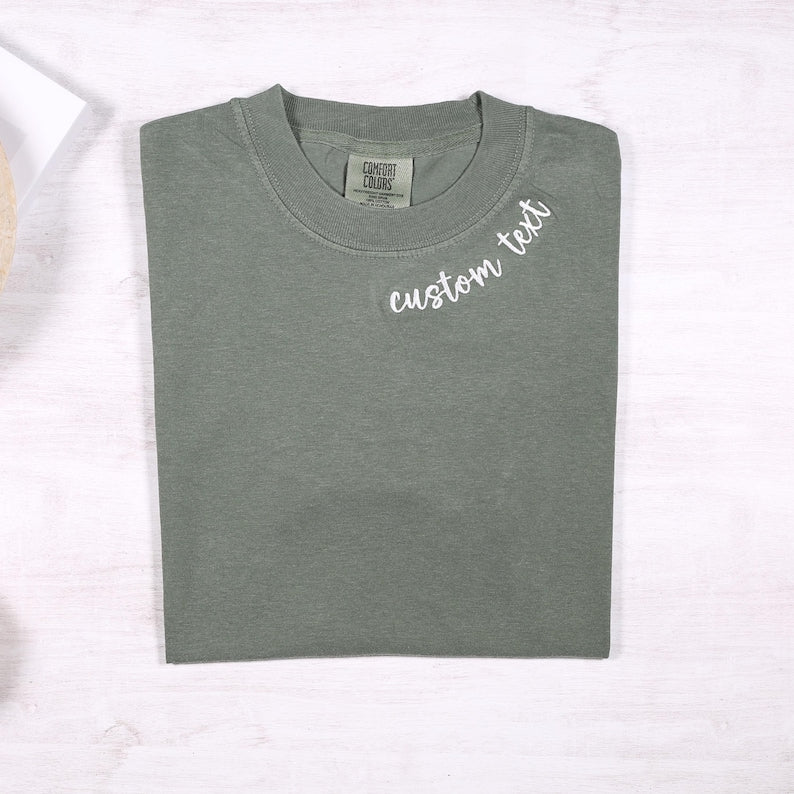 Custom Embroidered Comfort Colors T-Shirt: Personalized Text Outfit