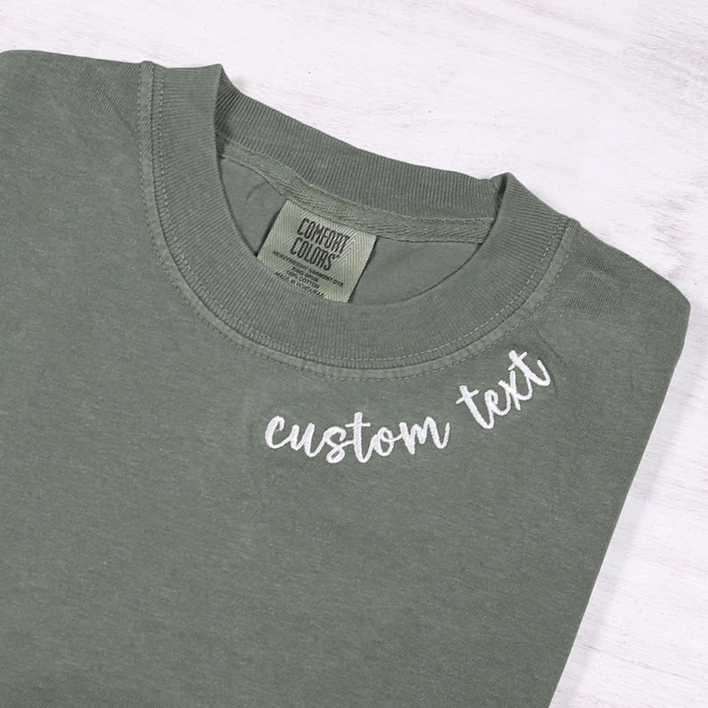Custom Embroidered Comfort Colors T-Shirt: Personalized Text Outfit