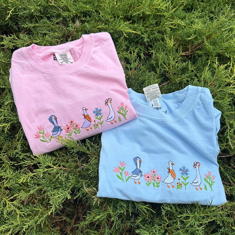 Embroidered Floral Geese T-Shirt Comfort Colors Spring Tee