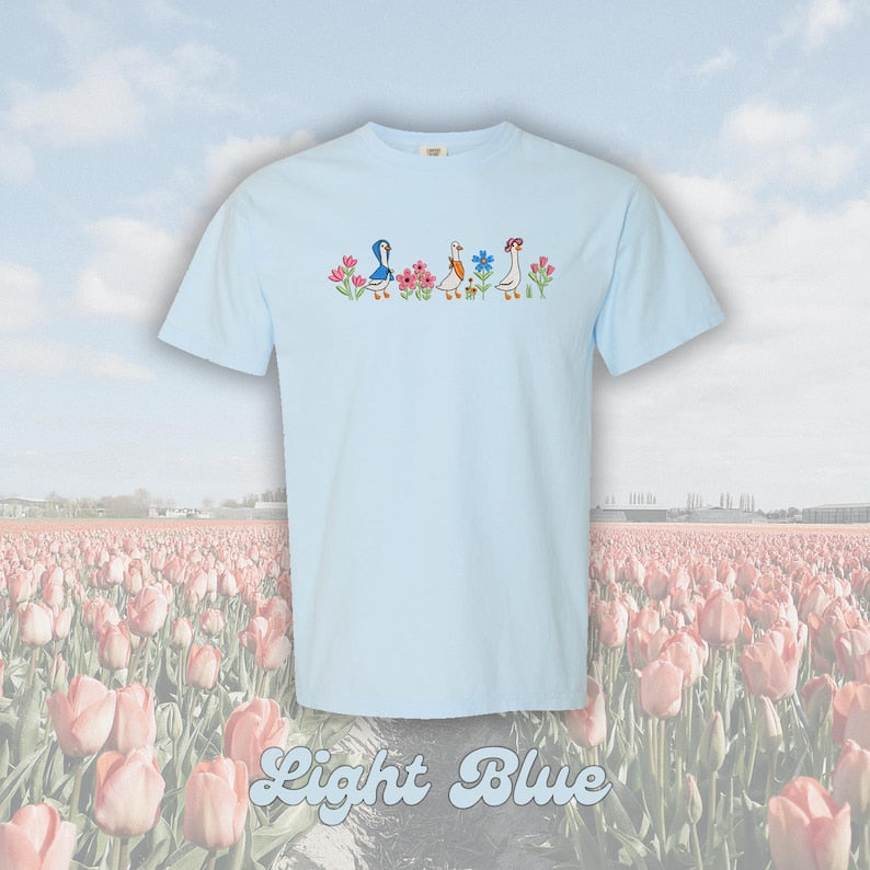 Embroidered Floral Geese T-Shirt Comfort Colors Spring Tee