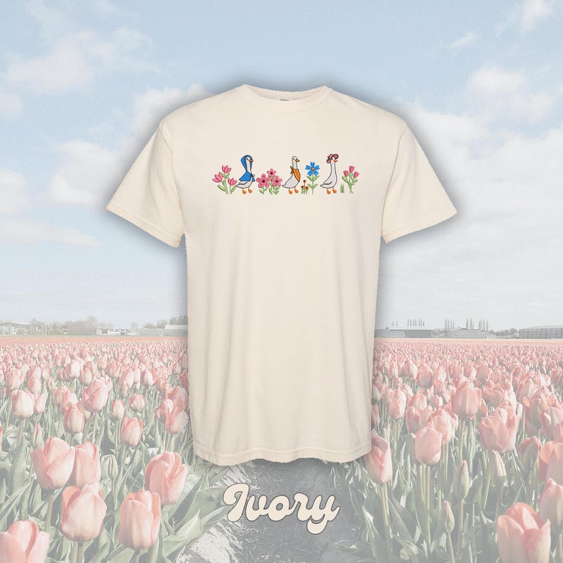 Embroidered Floral Geese T-Shirt Comfort Colors Spring Tee