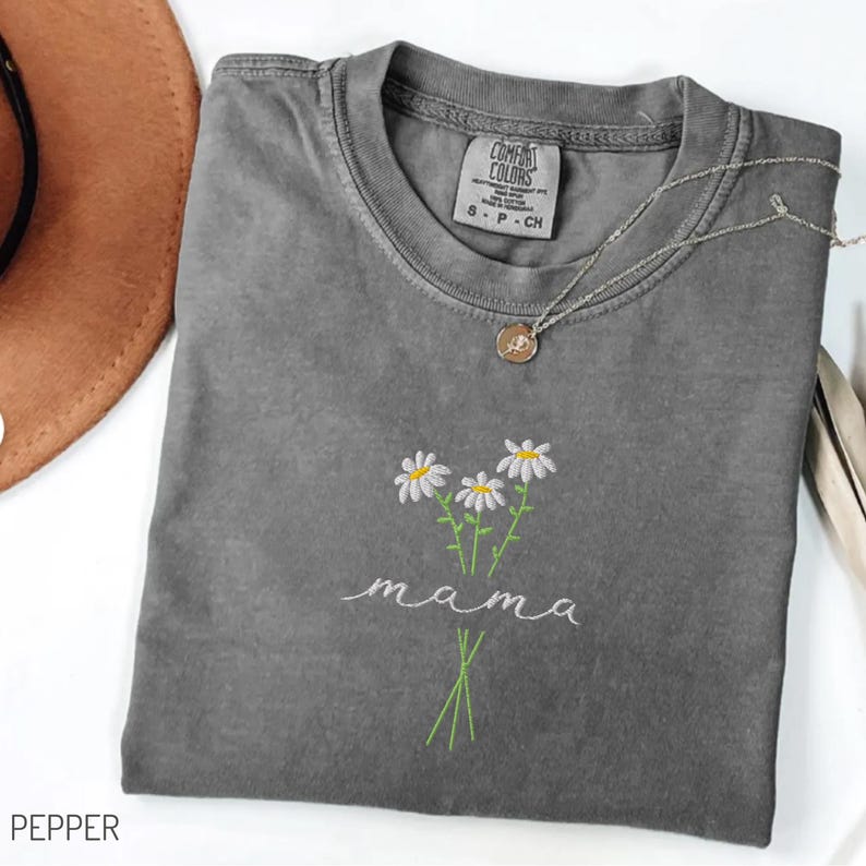 Mama Comfort Colors Embroidered Shirt, Floral Mom Shirt, Mama Embroidery, Mother’s Day Gift, New Mom Gift, Gift for Moms, Aesthetic Mom Tee