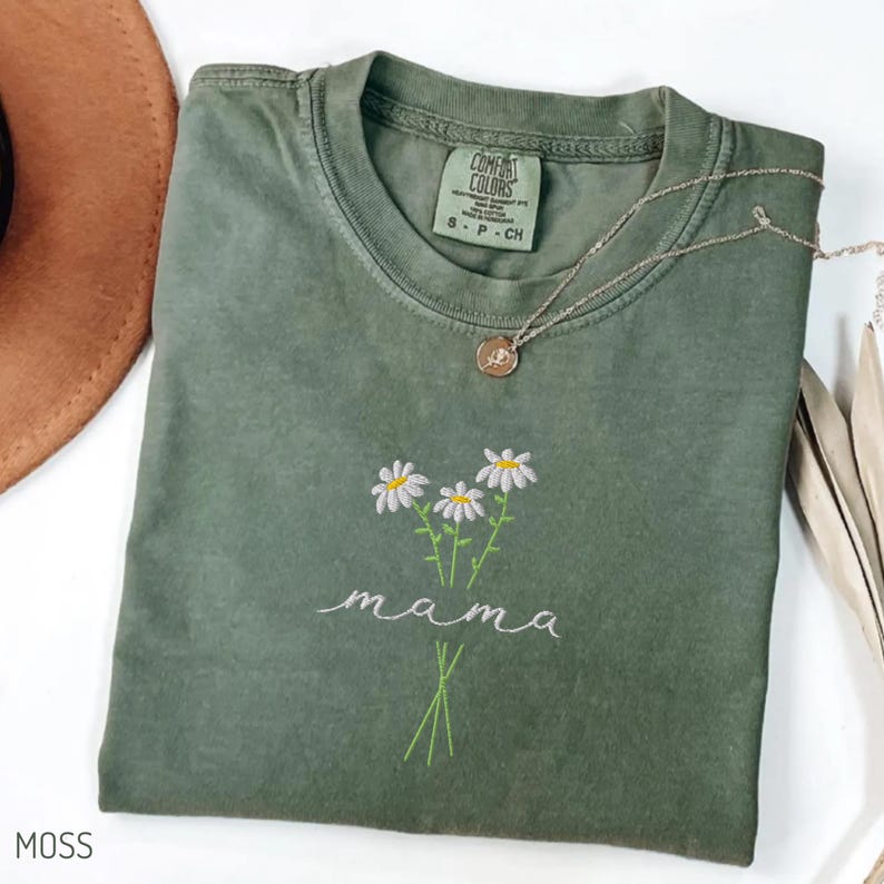 Mama Comfort Colors Embroidered Shirt, Floral Mom Shirt, Mama Embroidery, Mother’s Day Gift, New Mom Gift, Gift for Moms, Aesthetic Mom Tee