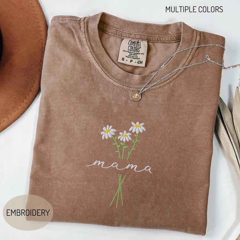 Mama Comfort Colors Embroidered Shirt, Floral Mom Shirt, Mama Embroidery, Mother’s Day Gift, New Mom Gift, Gift for Moms, Aesthetic Mom Tee