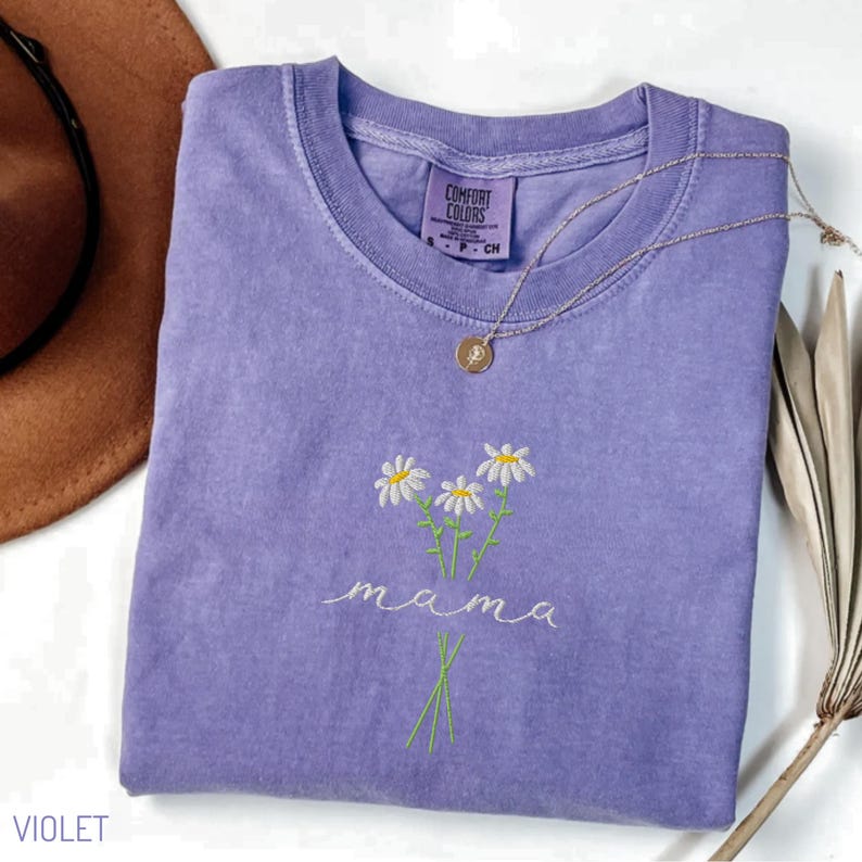 Mama Comfort Colors Embroidered Shirt, Floral Mom Shirt, Mama Embroidery, Mother’s Day Gift, New Mom Gift, Gift for Moms, Aesthetic Mom Tee