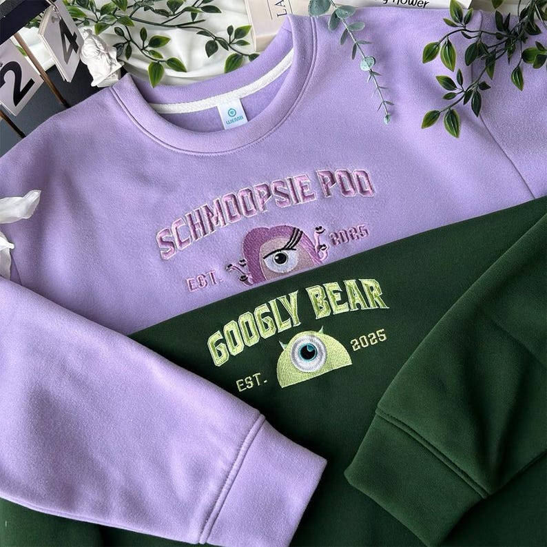 Embroidery Gogly Bear and Schmopsie Poo Sweatshirt, Matching Cartoon Monster Movie Shirt, Monsters University, Couple Gift
