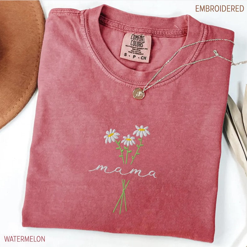 Mama Comfort Colors Embroidered Shirt, Floral Mom Shirt, Mama Embroidery, Mother’s Day Gift, New Mom Gift, Gift for Moms, Aesthetic Mom Tee