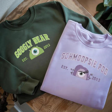Embroidery Gogly Bear and Schmopsie Poo Sweatshirt, Matching Cartoon Monster Movie Shirt, Monsters University, Couple Gift