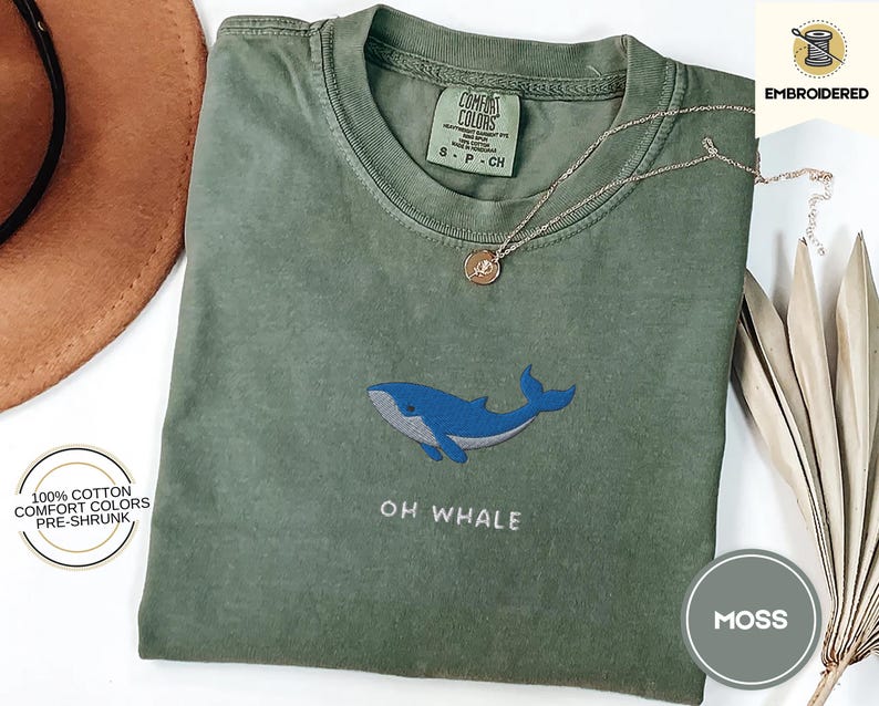 Oh Whale Embroidered Tee – Cute Funny Comfort Colors® Summer Shirt for Beach Days & Ocean Lovers