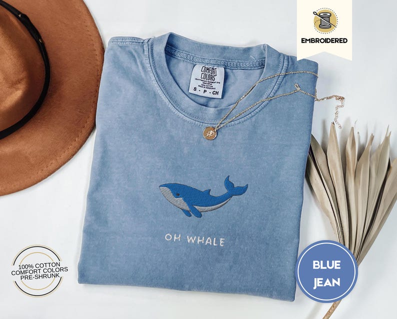 Oh Whale Embroidered Tee – Cute Funny Comfort Colors® Summer Shirt for Beach Days & Ocean Lovers