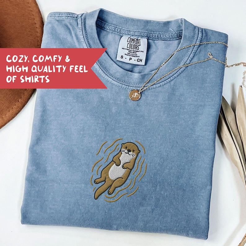 Embroidered Otter Shirt, Comfort Colors Otter Tshirt, Animal Lover Tee - F-63-Center