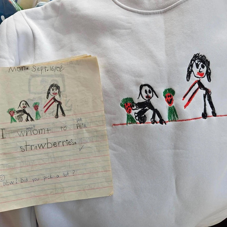 Comfort Color Custom Embroidered Kids Drawing T-shirt, Personalized Draw From Photo For Dad Shirt, Kid Art Shirt, Gift for Dad