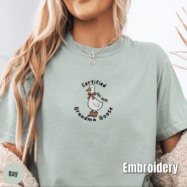 Custom embroidered grandparent Comfort Colors shirt, Certified Grandma Goose tee, Christmas gift for new grandma or grandpa
