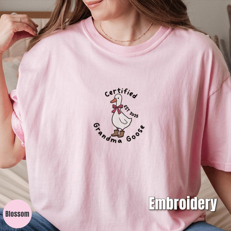 Custom embroidered grandparent Comfort Colors shirt, Certified Grandma Goose tee, Christmas gift for new grandma or grandpa