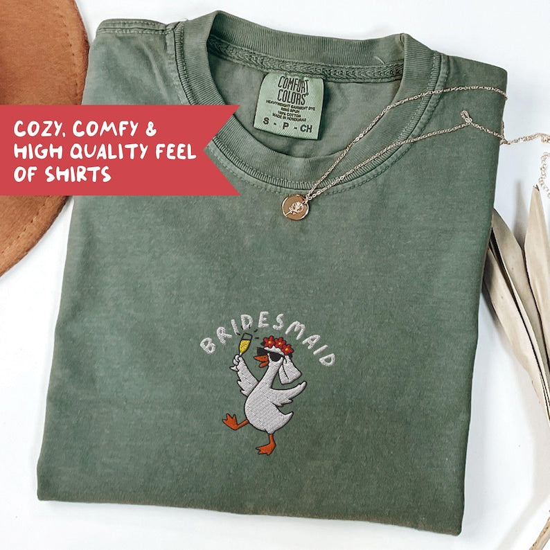 Embroidered Funny Bridesmaid Shirt, Silly Goose Bridesmaid T Shirt, Bachelorette Silly Goose - B-23-Center